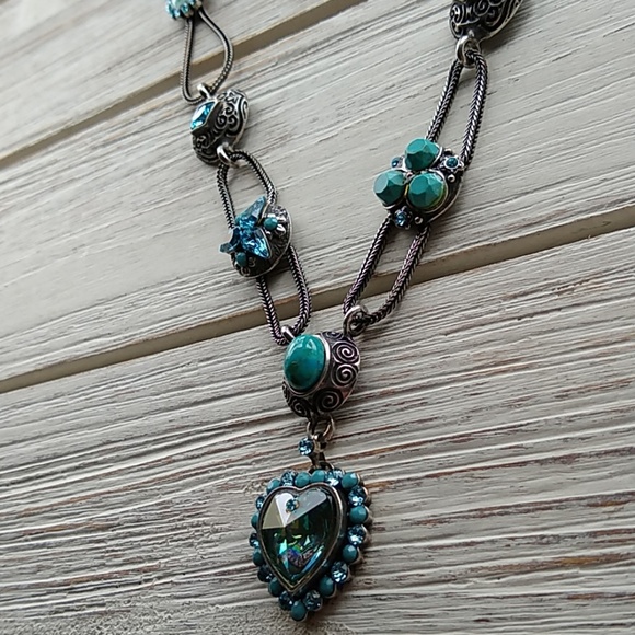 Aqua Swarovski Crystal/Turq SP ❤️ NECKLACE - Picture 5 of 8